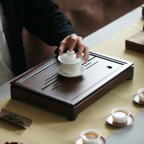 JIKUGO Bamboo Tea Tray,Chinese Kungfu Tea Serving Tray,Vintage Tea Set,Tea Tray Gongfu,Water Storage Bamboo Tea Table（Small）