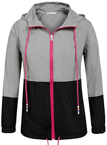 SoTeer Women's Waterproof Raincoat Outdoor Hooded Rain Jacket Windbreaker (X-Large, gray/Black)