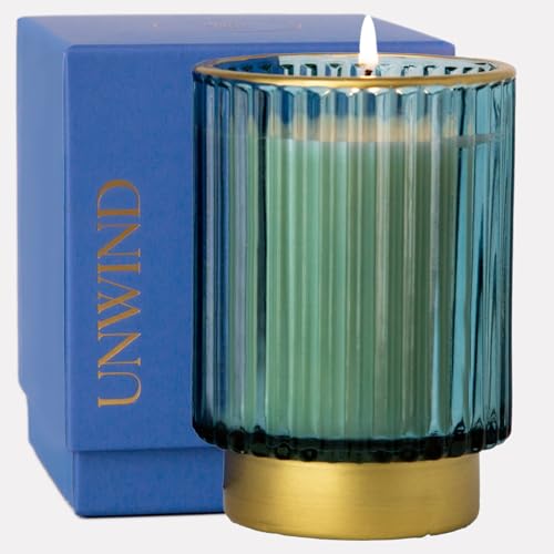 Wild Earth Co. Sea Salt + Sage 11 oz Glass Candle with Box | Candle Christmas Gifts | Luxury Glass Jar Candles | 60 Hour Burn Time | Natural Soy Candles