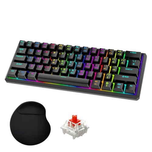 Snpurdiri 60% Gasket Wired Mechanical Gaming Keyboard, RGB Backlit 61 Keys Mini Office Keyboard,Ergonomic Small Keyboard(Black, Red Switches)