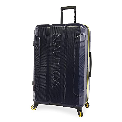 NAUTICA Maker Hardside Spinner Luggage, Navy/Yellow, Checked-Large 29-Inch