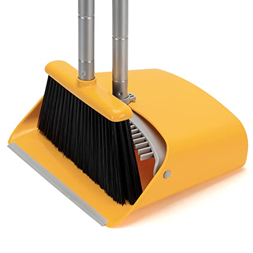 TreeLen Broom and Dustpan Set, Stand Up Broom and Dustpan for Home Cleaning