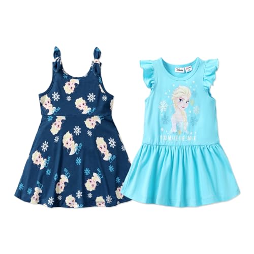 Disney Frozen Toddler Girls Dress 2Pcs, Elsa Ruffle Sleeveless Snow Pattern Dress Set Blue 4-5 Years