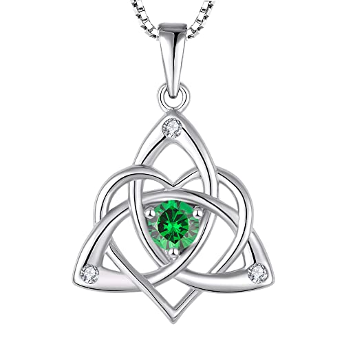 STARCHENIE Celtic Knot Necklace for Women 925 Sterling Silver Trinity Love Knot Pendant Created Emerald Jewelry
