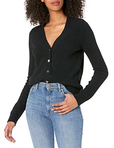 The Drop Women's Francine V-Neck Button Front Cozy Cardigan, Black, L