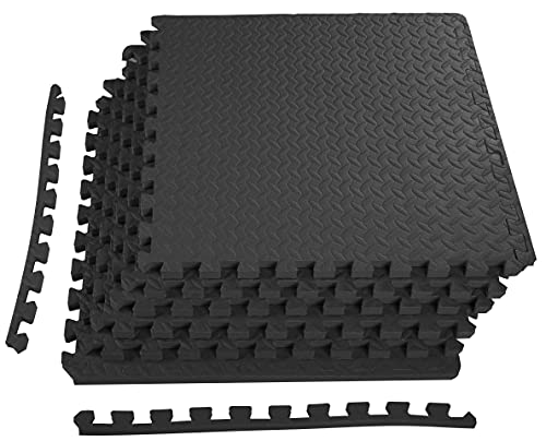 Signature Fitness Puzzle Exercise Mat with EVA Foam Interlocking Tiles for MMA, Exercise, Gymnastics and Home Gym Protective Flooring, 3/4' Thick, 24 Square Feet, Black