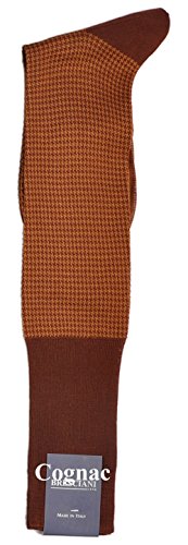 Bresciani 1970 Beautiful Cotton Houndstooth Socks Made in Italy - One Pair Cognac (Medium)