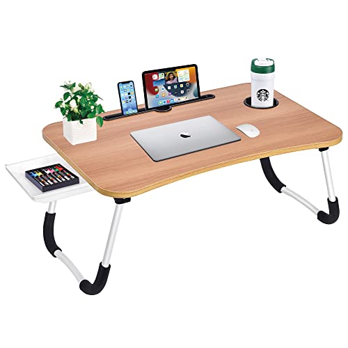 Laptop Bed Desk Table Tray Stand with Cup Holder/Drawer for Bed/Sofa/Couch/Study/Reading/Writing On Low Sitting Floor Large Portable Foldable lap desk bed trays for eating and laptops(walnut)