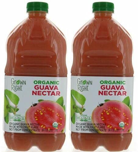 2 Pack, Organic Guava Nectar Juice 64 FL OZ Each, Made with Fruit Puree by Grown Right (128 FL Total)
