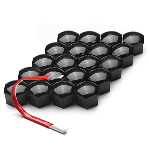 AOIT 20 Pcs 17mm Wheel Lug Nut Bolt Cover Universal Lug Bolt Caps Flexible Wheel Cover Nut Protector Cap + Removal Tools (Black)