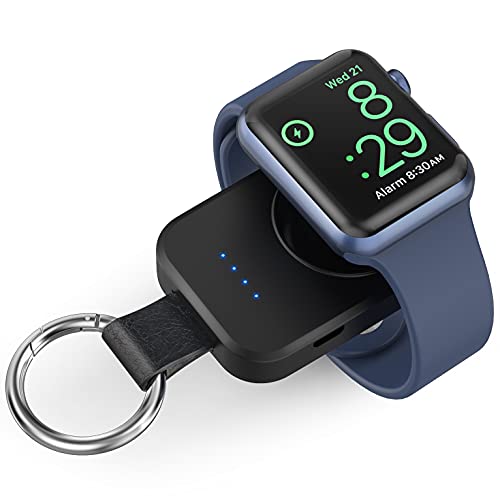 Portable Wireless Charger Compatible for Apple Watch Series 9/8/UItra/7/6/5/4/3/2/SE/Nike,Compact Magnetic iWatch Charger 1000mAh Extra Power Bank Keychain Style Gift Your Father Mother Birthday-Black