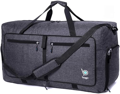 Bago Duffel Bags for Traveling - 80L Medium Duffle Bag for Travel with Shoe Compartment | Durable, Foldable & Lightweight | Explore the World in Style & Convenience (SnowBlack)