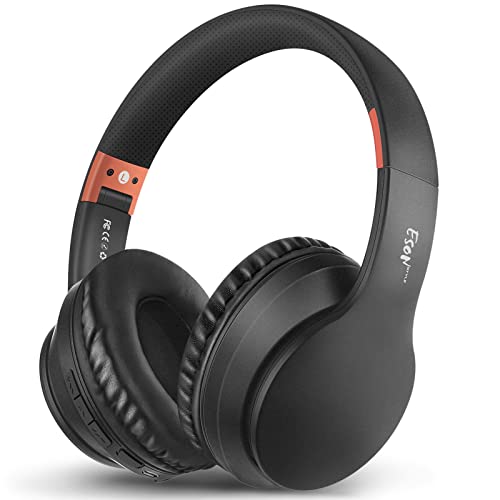 esonstyle Bluetooth Headphones Over Ear Foldable Wireless and Wired Stereo Headset with Mic Soft Earmuffs Light Weight for Phone TV PC Online Class Home Office (Black Orange)