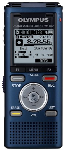 Olympus WS-822 Blue Voice Recorders with 4 GB Built-In-Memory