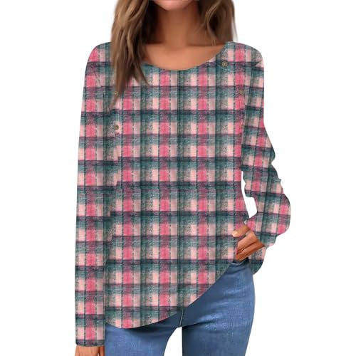 Black Long Sleeve Shirt for Woman Casual Tops for Women Plus Size Long Sleeve Tops for Women Going Out Tops Long Sleeve Fall Shirts for Women 2023 Trendy Long Sleeve Cotton Shirt(1-Pink,Large)