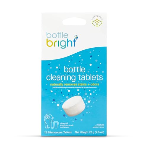 Bottle Bright Single Pack (12 Tablets)- Clean Stainless Steel, Thermos, Tumbler, Insulated and Reusable Water Bottles –Cleaning Tablets are Easy and Safe to Use