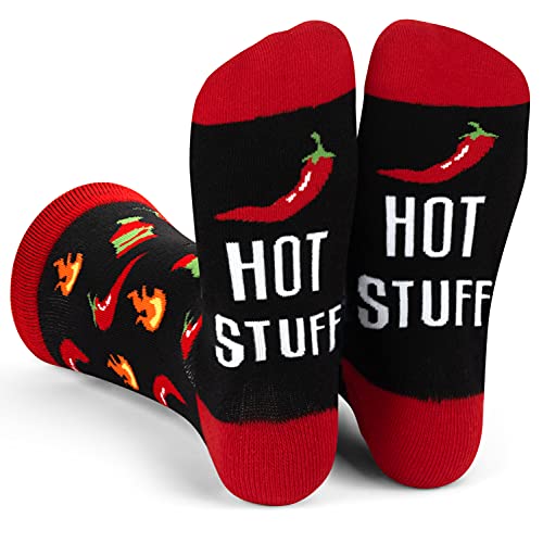 Lavley Funny Novelty Socks for Men and Teen Boys - Gifts for Dad, Husbands, Brothers, Sons for Christmas (US, Alpha, One Size, Regular, Regular, Hot Stuff)