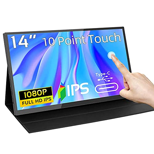 Kenowa Touchscreen Portable Monitor, 14 Inch FHD 1920x1080P IPS Display External Monitor for Laptop USB C/HDMI Port Built-in Dual Speakers for Laptop PC Phone Mac Xbox PS5/PS4 Switch