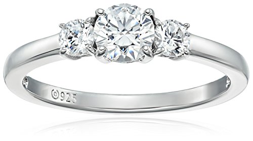 Amazon Collection Platinum-Plated Sterling Silver Round 3-Stone Ring made with Infinite Elements Cubic Zirconia (1 cttw), Size 5