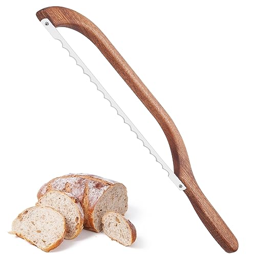 Uprichya Wooden Bread Bow Knife -16' Serrated Bagel Knife – Sourdough Cutter Fiddle Bow Bread Slicer Knife for Homemade Bread, Premium Stainless Steel Saw