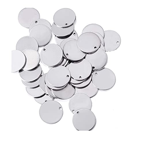KISSITTY 100-Piece 5/9' Diameter (15mm) Blank Stainless Steel Stamping Tag Charms Stamping Blanks Smooth Polished Flat Round Disc Pendants 18 Gauge Thick
