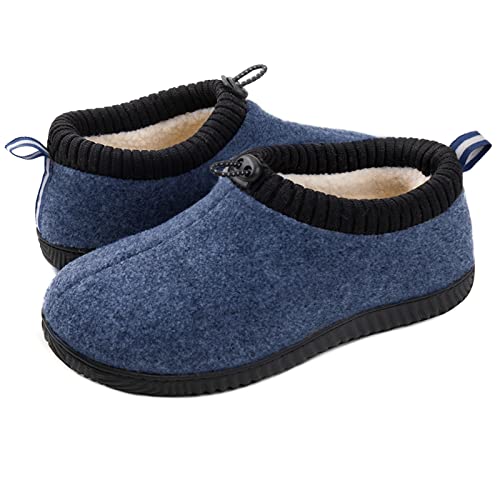 ULTRAIDEAS Men's Cozy Memory Foam Slippers with Warm Fleece Lining, Wool-Like Blend Micro Suede House Shoes with Indoor Outdoor Rubber Sole(Blue, Size 11)