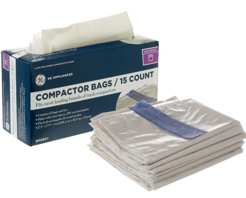 GE Universal 18 Gallon Trash Compactor Bags | Heavy Duty Trash Bags | Fits 15 inch Compactors | Compatible with Kitchenaid, Kenmore, Whirlpool, GE and 15 inch garbage cans