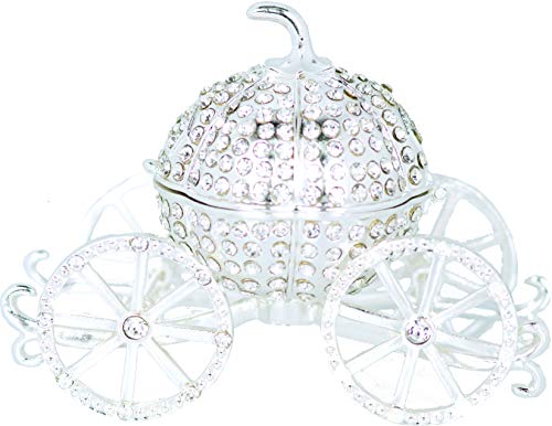 VI N VI Silver Rhinestone Princess Cinderella Crystal Pumpkin Carriage Trinket Box, Jewelry Box with Detachable Pumpkin/Hand Painted Collectible Figurine and Decorative Jewelry Display, Holder, and