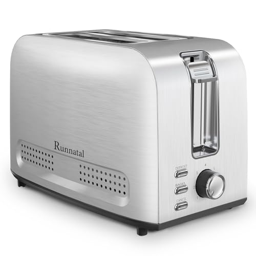 Runnatal 2 Slice Slot Toaster, 100% Stainless Steel, Wide Slot Toaster Multifunctional with 7 Toast Settings, Defrost, BAGEL, Cancel Functions, Easy to Operate and Clean 120V 800W Silver Metallic
