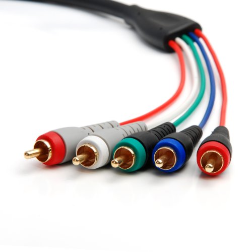 BlueRigger Component Video Cable with Audio (6FT, RCA- 5 Cable, Supports 1080i) - Compatible with DVD Players, VCR, Camcorder, Projector