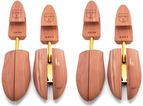 HOUNDSBAY 2 Pack Shoe Tree for Men, Wooden Shoe Stretcher Men, Cedar Shoe Trees for Men, Adjustable Shoe Trees for Sneakers