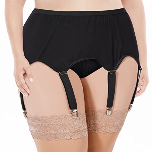 Garter Belt Plus Size High Waist Garter Belts with 6 Vintage Metal Clips for Stockings Women Lingerie