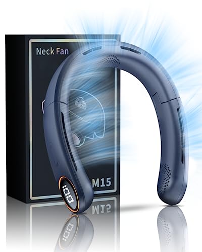 TUNISE Neck Fan,5200mAh Portable Fan,Adjustable Personal Fan Can Be Fixed on Neck,3 Turbos,Strong Wind,360° Cooling, Super Quiet, Bladeless Design, Display Electricity in Real Time,Long Use Time