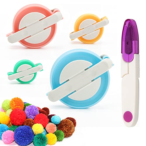 Hoedia 4 Size Pompom Makers Set Pom Pom Maker for Yarn,Fluff Ball Weaver for Yarn pom poms,Wool Knitting Craft IDY Tool Set with Scissors