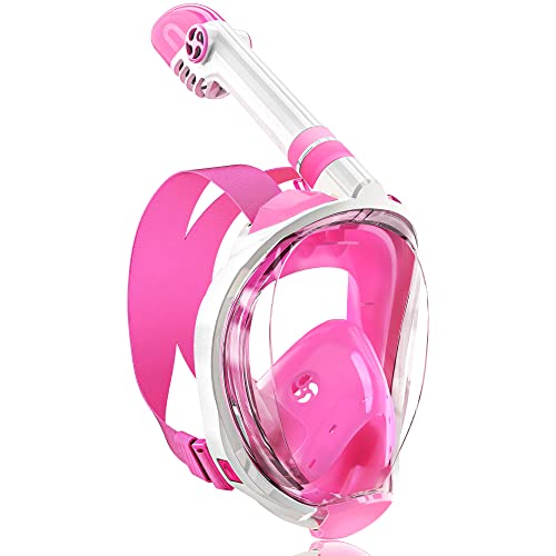 QingSong Kids Snorkel Mask Full Face, Snorkeling Set with Camera Mount, Foldable 180 Degree Panoramic View Snorkeling Gear Anti-Fog Anti-Leak