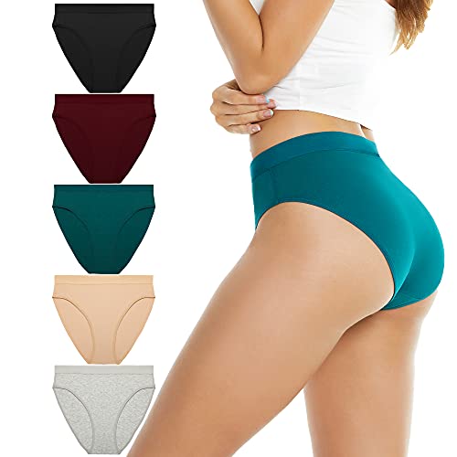 dailyhao Women's Cotton Underwear Hi Cut Panties for Women Solid Briefs Soft Stretchy Ladies Underpants (5-pack)