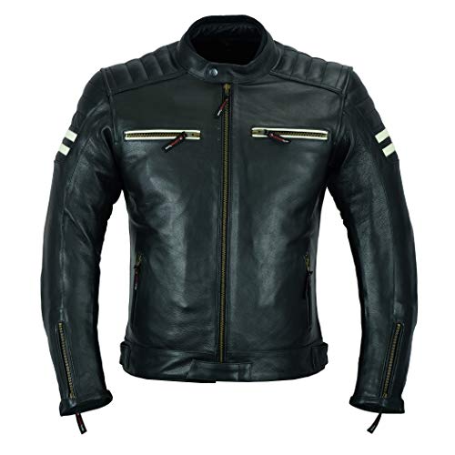 Men,s MOTORCYCLE ARMORED LEATHER [NATURAL GRAIN] WITH ARMORS BLACK JACKET MBJ-3026A (M)