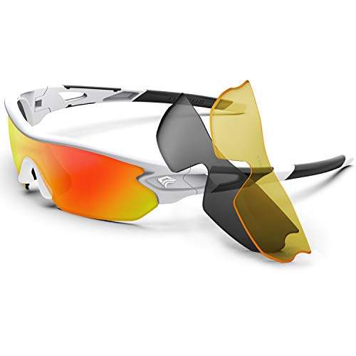 TOREGE Polarized Sports Sunglasses for Men Women Cycling Running Driving Fishing Golf Baseball Glasses TR002 (White&Black)