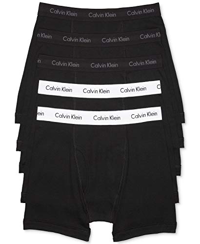 Calvin Klein Men's Cotton Classics 5-Pack Boxer Brief, 3 Black Bodies W/Black WB, 2 Black Bodies W/White WB, Medium