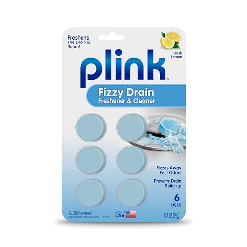 Plink Fizzy Drain Freshner, Prevents Buildup and Maintains a Clear Drain, Removes Drain Odor, Lemon Scent, 6 Tablets