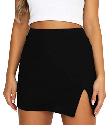 Bodycon Mini Skirts for Women High Waist Split Hem Pencil Skirts (M, Black-1)…