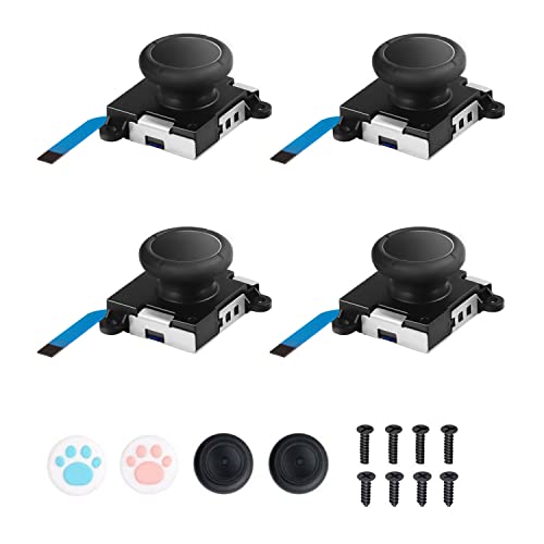 JAOYSTII Joycon Joystick Replacement 4 Pack, Replacement Joystick Analog Thumb Stick for Switch Joy-Con Controller & Switch Lite, Left/Right Analog Joystick with Thumbstick Grips & Screws