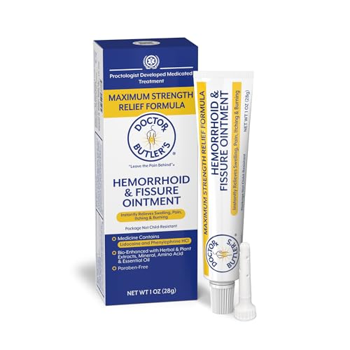 Doctor Butler’s Hemorrhoid & Fissure Ointment Cream with Lidocaine and Phenylephrine HCI for Fast Acting Relief of Pain, Swelling, Discomfort, and Itching (1 oz.)