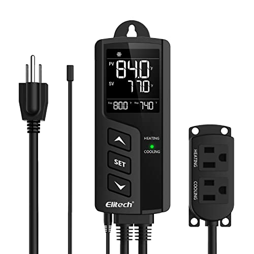 Elitech STC-1000 Non-WiFi Temperature Controller 2-Stage Outlet Thermostat LCD Screen Heating and Cooling Mode for Reptile Aquarium Carboy Homebrew Seed with Temp Sensor 23-158°F 1100W 110V 10A
