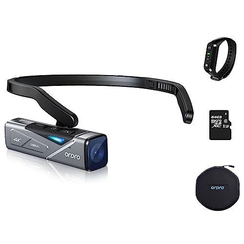 ORDRO EP7 4K 60FPS Camcorder Head-Mounted Video Camera, Wi-Fi APP Control, 2-Axis Gimbal Stabilizer with Remote Control,64GB Micro SD Card