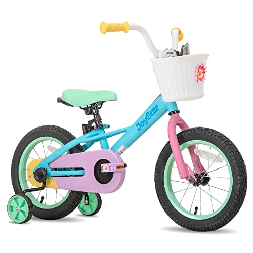 JOYSTAR 14 Inch Kids Bike for 3 4 5 Years Girls 14' Children Toddler Girl Bicycle with Training Wheels and Coaster Brake for 3-5 Years Kids 85% Assembled Macarons