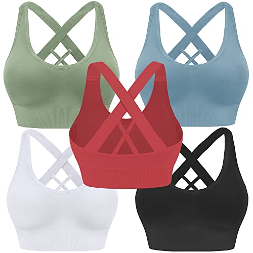 Evercute Sports Bra for Women Padded Medium Support Criss Cross Strappy Bras Seamless High Impact Yoga Exercise Athletic Bras