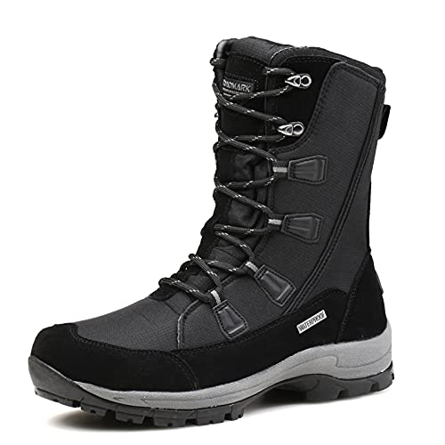 ROCKMARK Women's Waterproof and Non-Slip Snow Boots Mid Calf Warm Winter Outdoor Footwear for Walking Mountaineering Cycling Boots(8.5,Black)