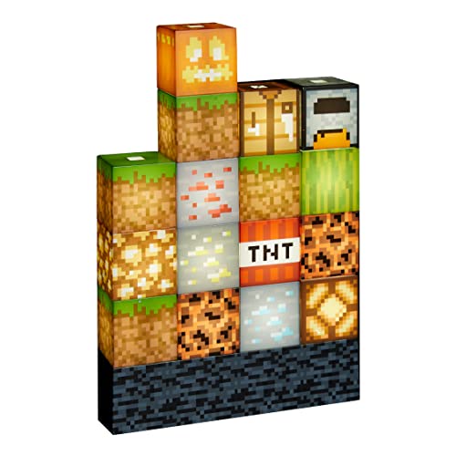 Paladone Minecraft Block Building Lamp - 16 Rearrangeable Light Up Blocks - Interactive Decoration, Toy, and Night Light for Kids Room