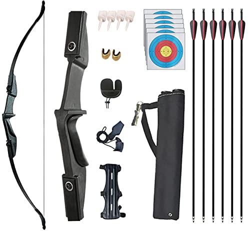 Monsour Archery Takedown Recurve Bow and Arrow Set Left/Rght Hand Longbow Kit Beginner Outdoor Hunting Shooting Practice 20lb 30lb 40lb (Black 40lb)